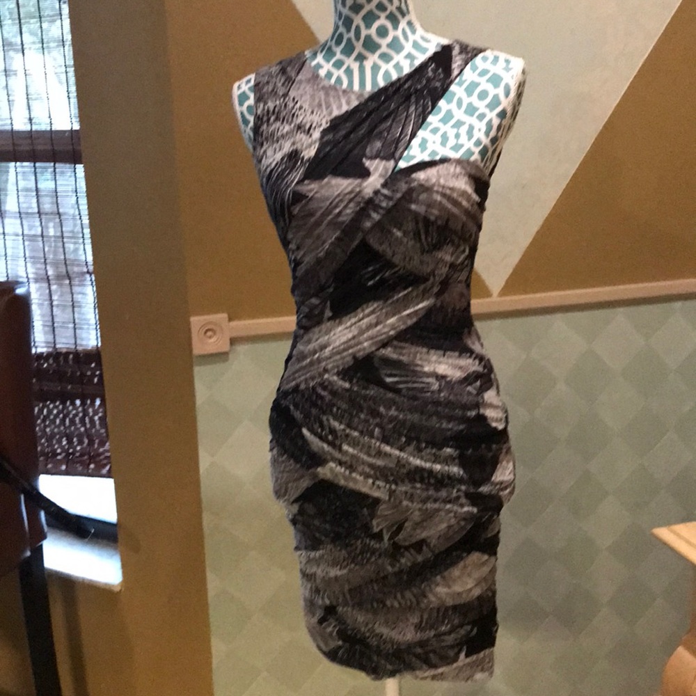 BCBG Max Azria Asymmetrical Black Grey Dress XXS